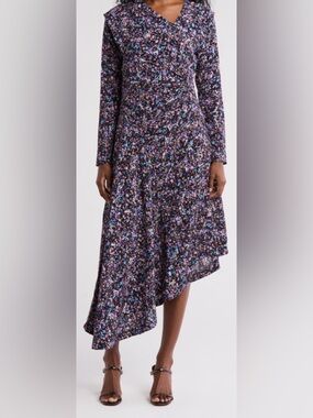 Joie Harris Floral Asymmetric  Long Sleeve  Dress